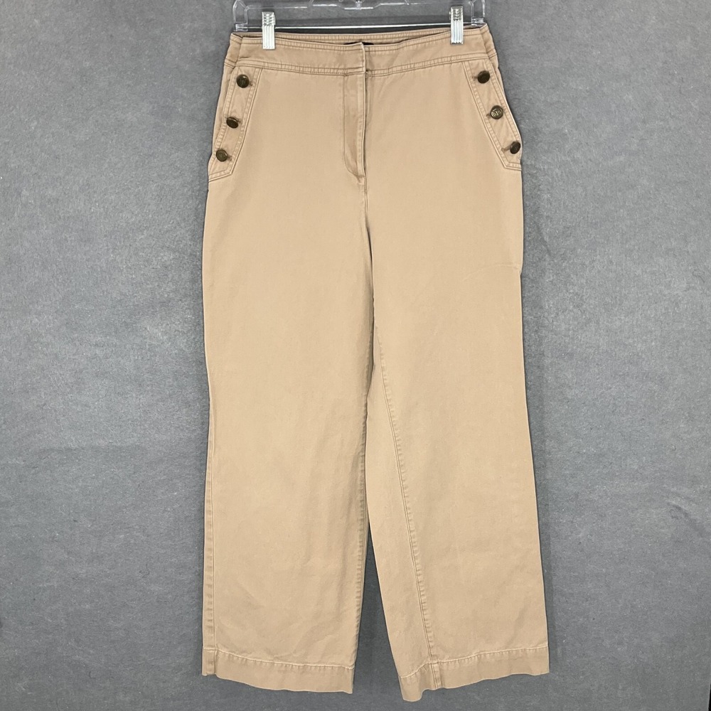 Talbots Pants Womens‎ Sz 10 Beige Wide Leg Sailor Button Accent